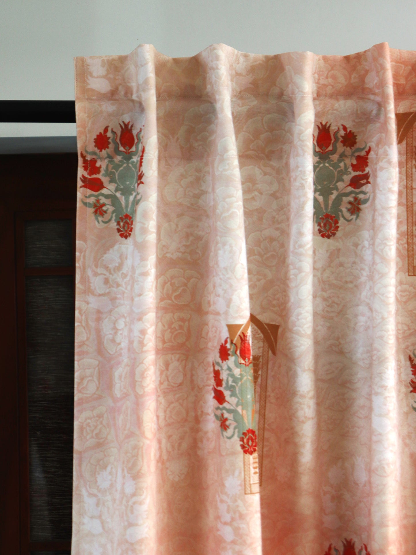 Door Curtain Cotton Blend Mughal Jharokha Printed in Beige Brown Color - 50" x 84"(Hidden Loop)