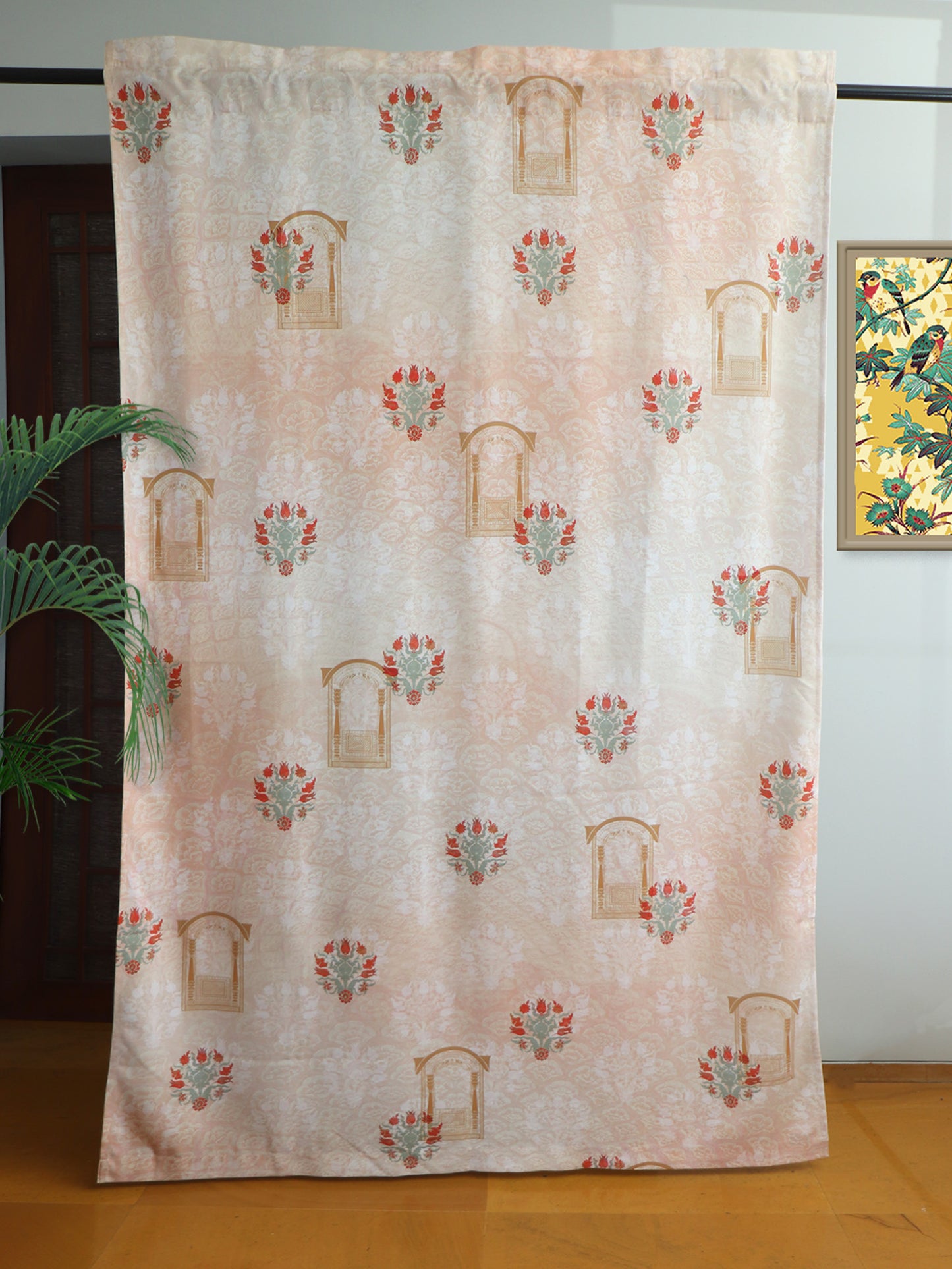 Door Curtain Cotton Blend Mughal Jharokha Printed in Beige Brown Color - 50" x 84"(Hidden Loop)