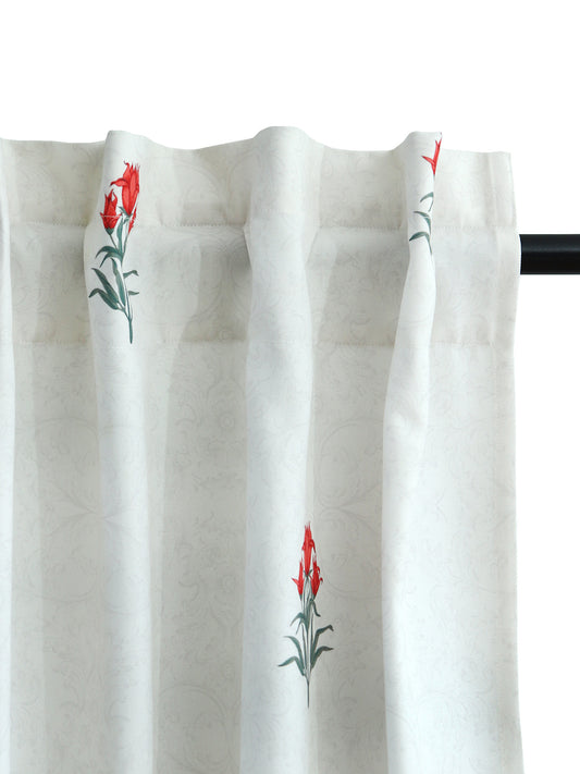 Zeba White & Red Floral Door Curtain – Cotton Blend | 50x84" Hidden Loop
