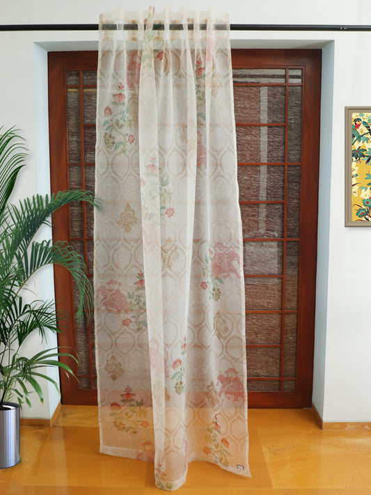 Organza Sheer Curtain Mughal Garden Printed Brown - 50" x 80" (Hidden Loop)