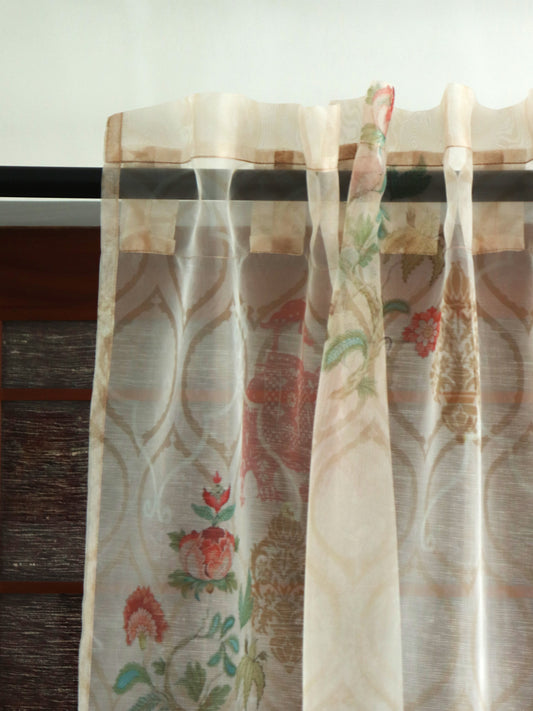 Organza Sheer Curtain Mughal Garden Printed Brown - 50" x 80" (Hidden Loop)