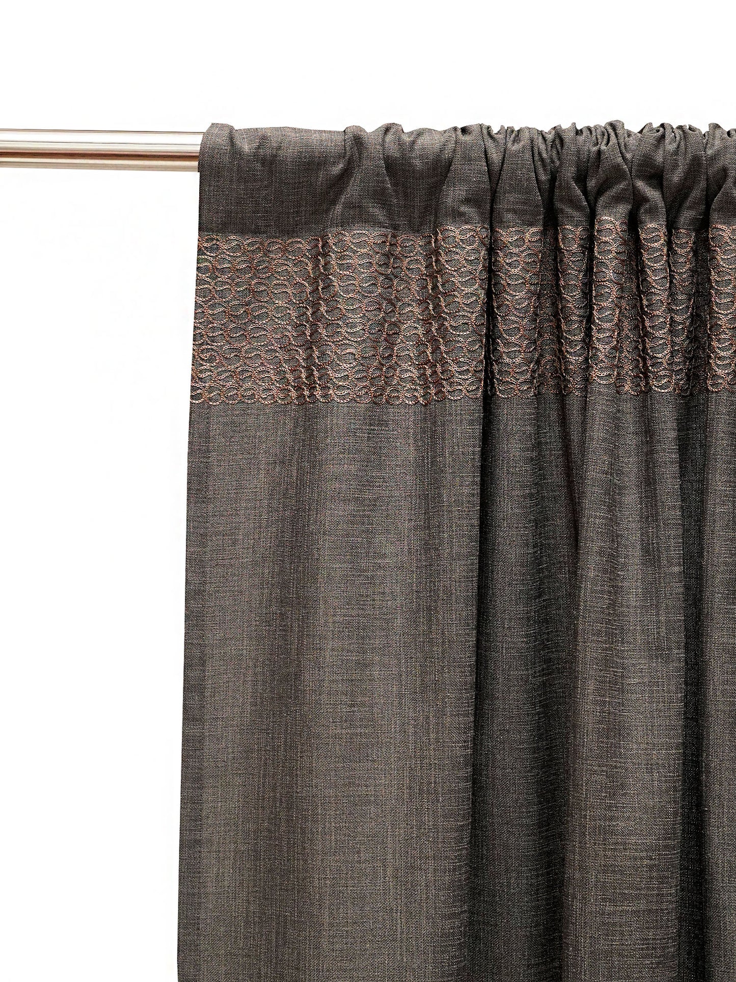 Textured Embroidered Grey Curtain with Rod Pocket | Polycotton | 50 Inch x 84 Inch | 7 ft.