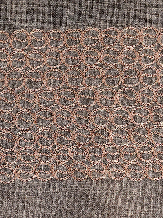 Textured Embroidered Grey Curtain with Rod Pocket | Polycotton | 50 Inch x 84 Inch | 7 ft.