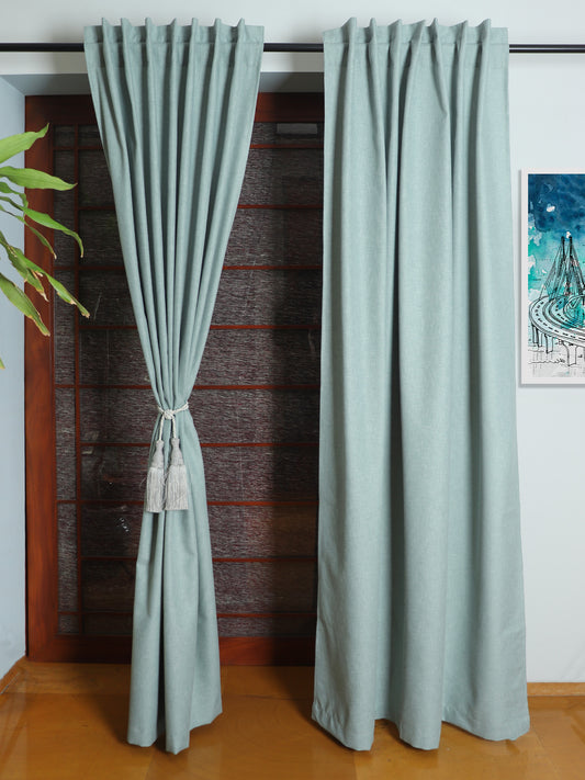 Door Curtain Cotton Solid Aqua Green - 52" X 84" (Hidden Loop) (7ft)