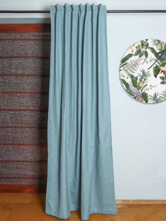 Door Curtain Cotton Self Textured Aqua Blue - 52" X 84" (Hidden Loop) (7ft)
