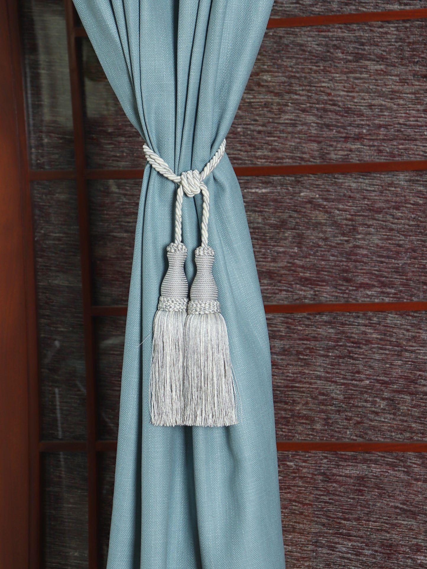 Door Curtain Cotton Self Textured Aqua Blue - 52" X 84" (Hidden Loop) (7ft)