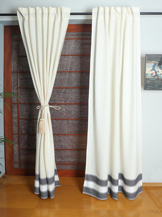 Door Curtain with Patchwork Cotton Blend  White - 52" X 84" (Hidden Loop)