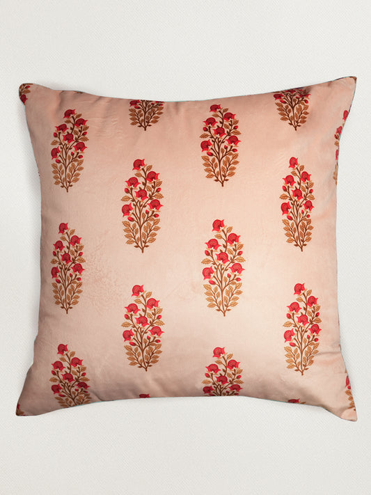 Printed Cushion Cover Velvet Peach Floral - 20" X 20"