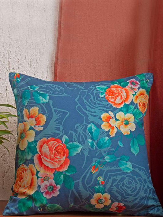 Cushion Cover Poly Canvas Abstract Floral Blue - 16" X 16"