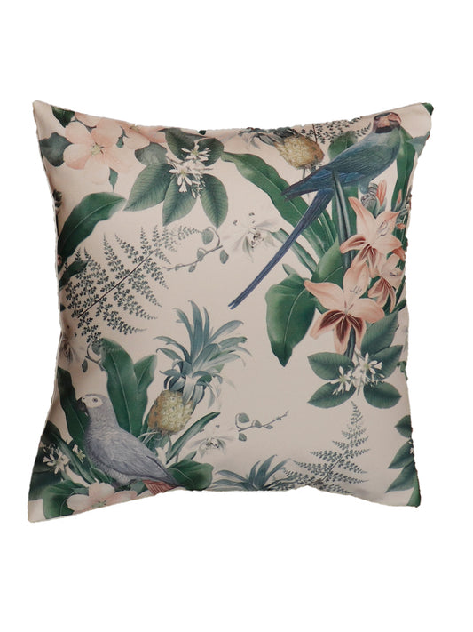 Tropical Botanical Accent Pillow with Bird Design | 16 x 16 Inch