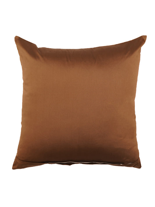 Silver Embroidered Motifs | Brown & Orange Striped | 100% Polyester | 20 Inch x 20 Inch | Cushion Cover
