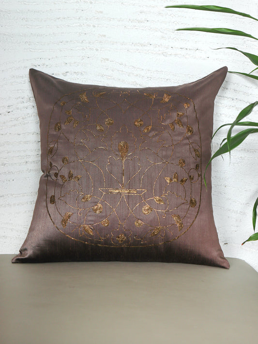 ZEBA World Eurosham Square Cushion Cover for Sofa, Bed | Embroidery - Polycanvas | Brown - 20x20in(50x50cm) (Pack of 1)