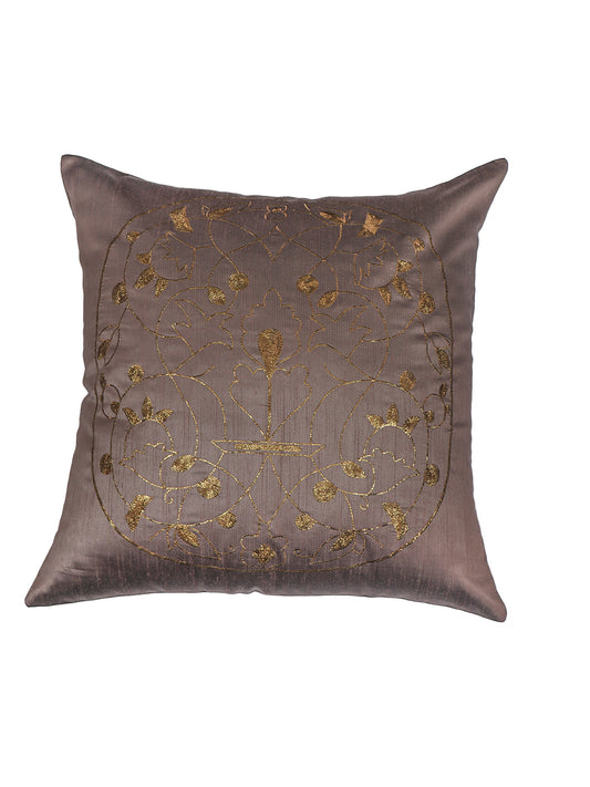 ZEBA World Eurosham Square Cushion Cover for Sofa, Bed | Embroidery - Polycanvas | Brown - 20x20in(50x50cm) (Pack of 1)