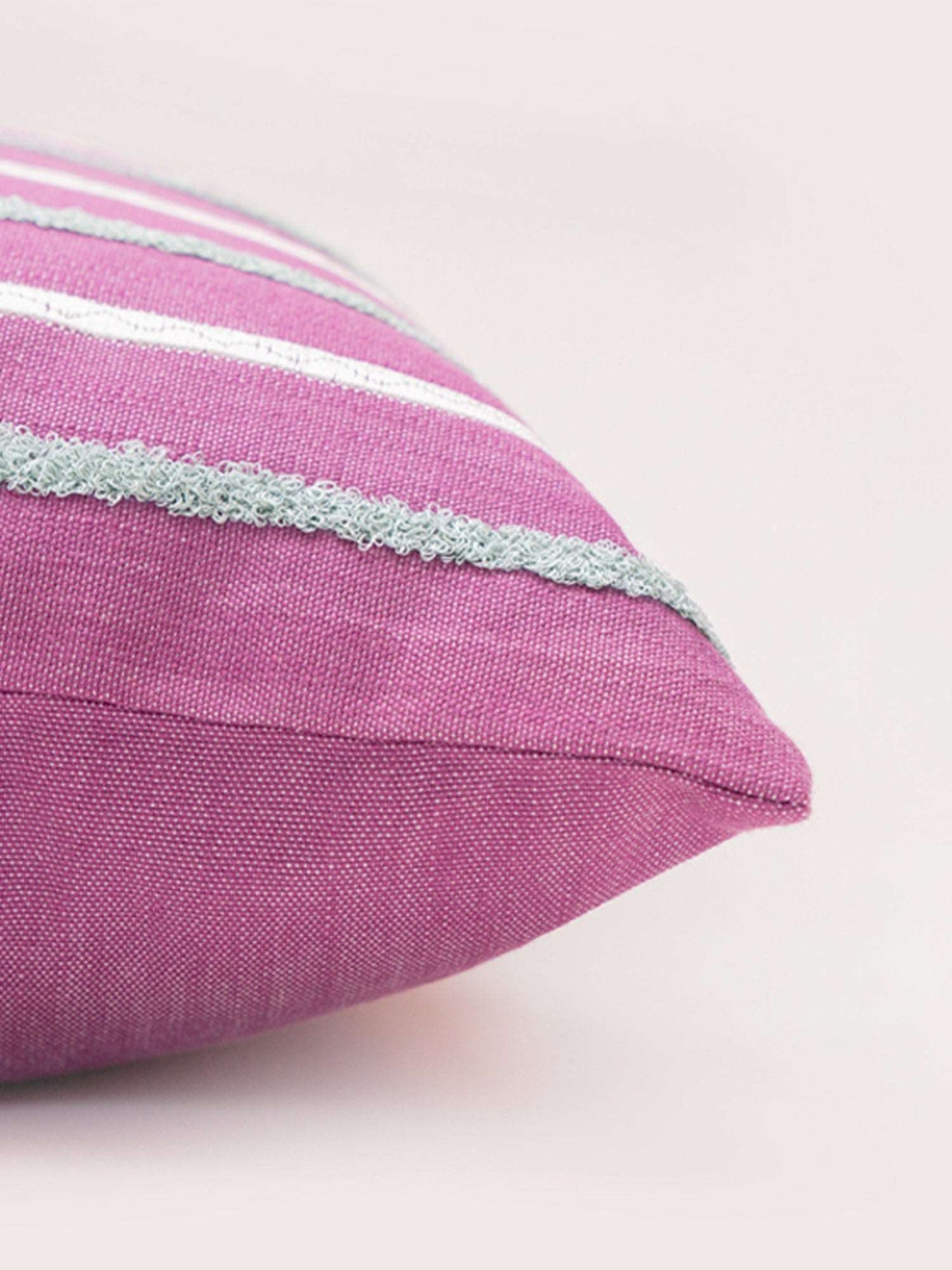Cotton Blend Striped Plum Cushion Cover - 16"X16"