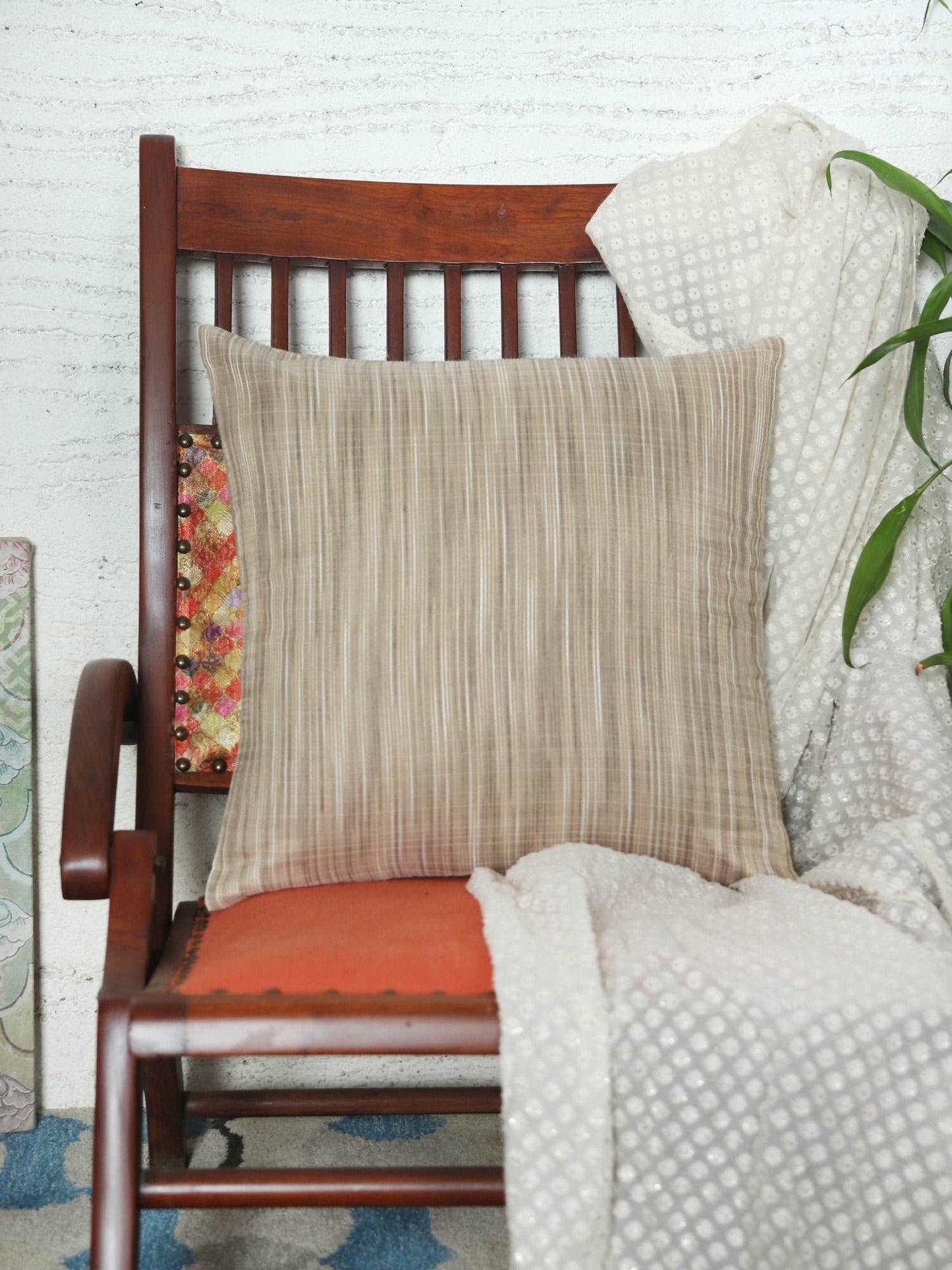 Cushion Cover for Sofa, Bed Brocade Silk | Beige - 16x16in(40x40cm) (Pack of 1)