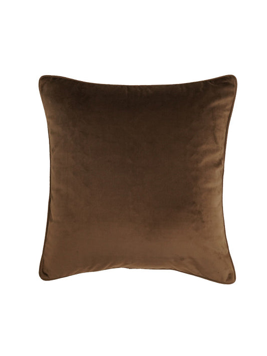 Solid Brown | Cord Piping | Velvet | 20 Inch x 20 Inch | Square Cushion Cover