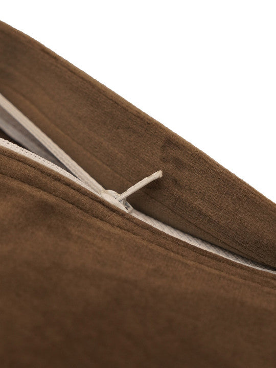Solid Brown | Cord Piping | Velvet | 20 Inch x 20 Inch | Square Cushion Cover