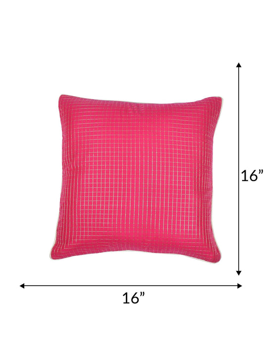 Cushion Cover for Sofa, Bed Varanasi Silk Cord Piping | Pink - 16x16in(40x40cm) (Pack of 1)