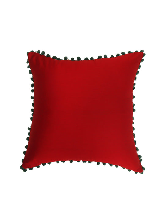 Pom Pom Cushion Cover Red 16x16 | Premium Polyester Blend | Zeba World