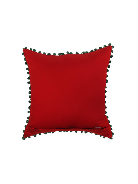 Pom Pom Cushion Cover Red 16x16 | Premium Polyester Blend | Zeba World
