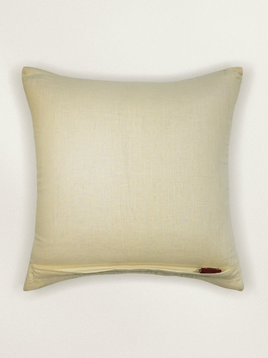 ZEBA World Square Cushion Cover for Sofa, Bed | Patchwork with Zari Hand Embroidery - Linen | Beige - 16x16in(40x40cm) (Pack of 1)