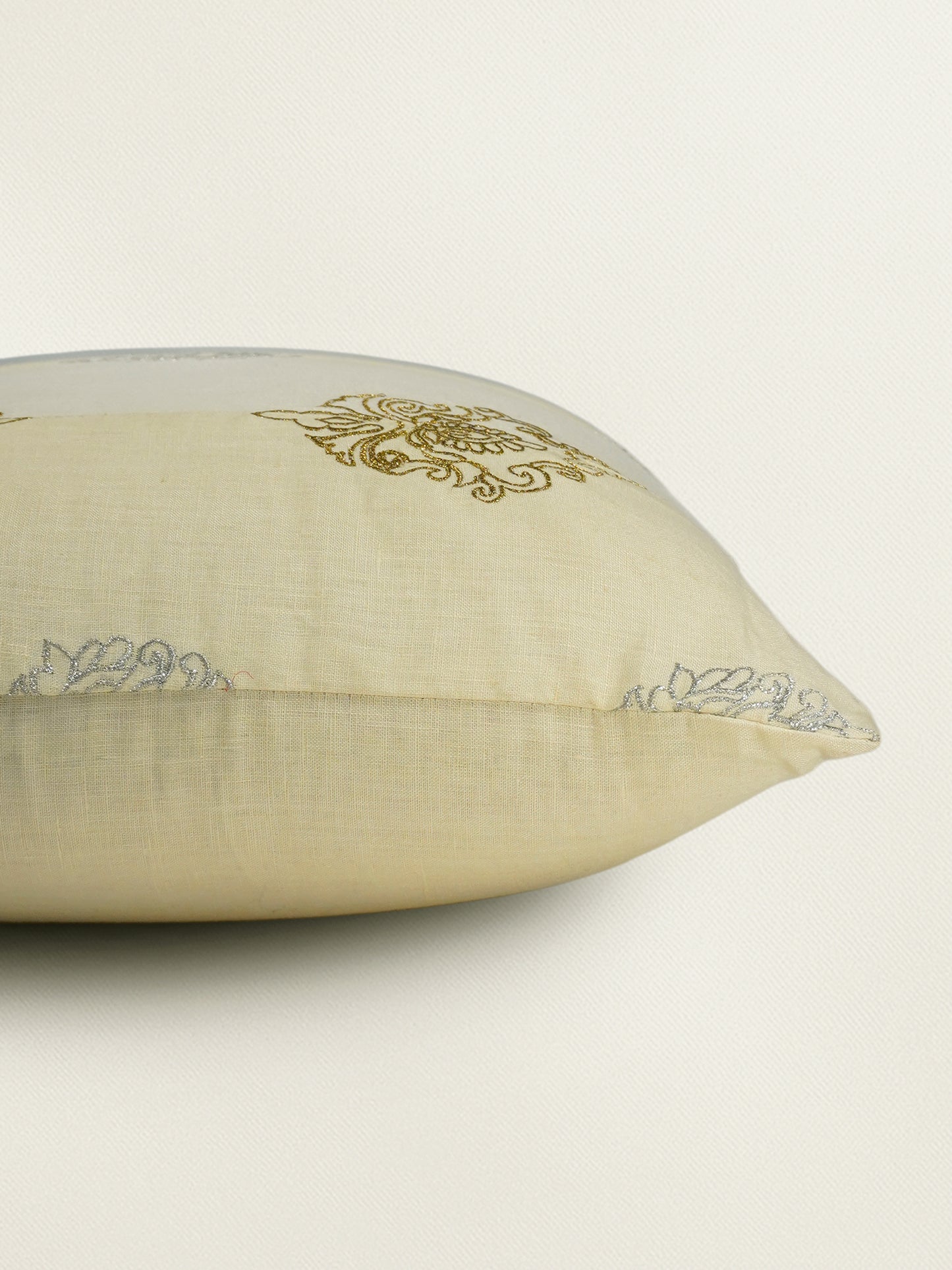 ZEBA World Square Cushion Cover for Sofa, Bed | Patchwork with Zari Hand Embroidery - Linen | Beige - 16x16in(40x40cm) (Pack of 1)