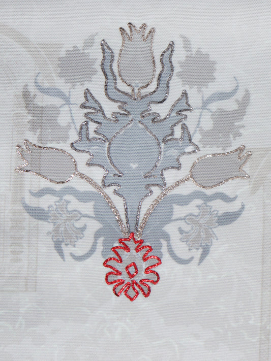 Eurosham Cushion Cover with Mughal Motif Print with Hand Embroidery - Polycanvas | Grey - 20x20in