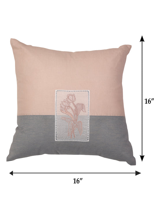 Cushion Cover Cotton Patchwork and Embroidery Motif Multi - 16inches X 16inches