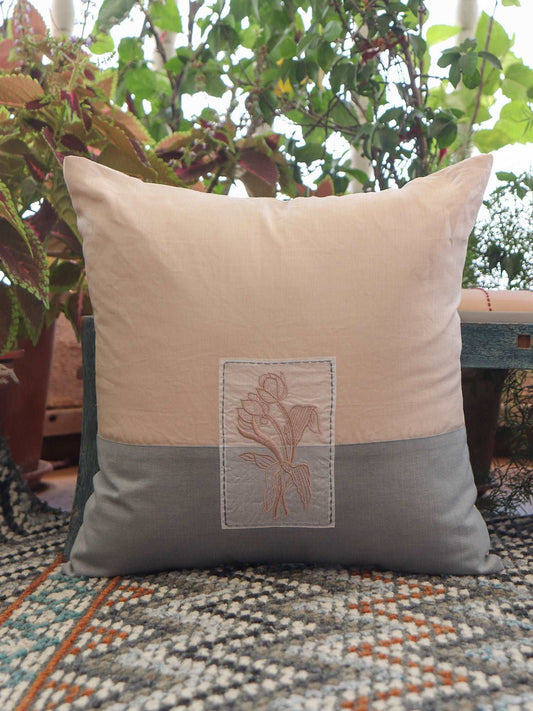 Cushion Cover Cotton Patchwork and Embroidery Motif Multi - 16inches X 16inches