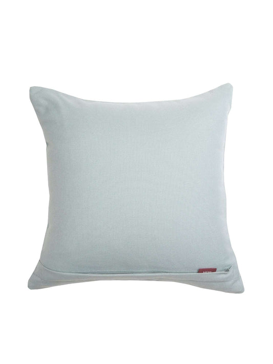 Cushion Cover Cotton Aari with Hand Embroidery and Border Floral Grey - 16inches X 16inches