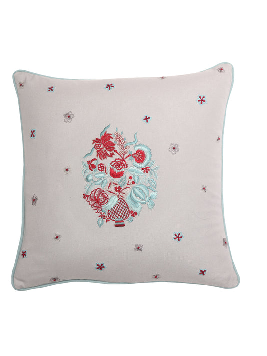 Cushion Cover Cotton Hand Embroidery Grey - 16 X 16 In
