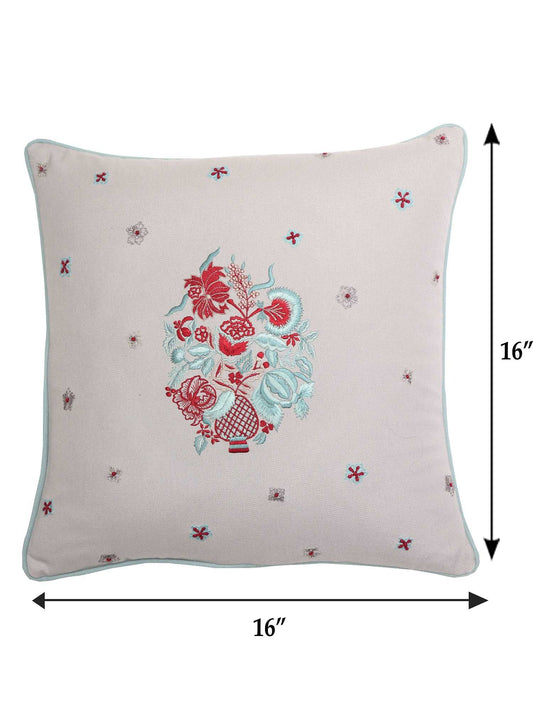 Cushion Cover Cotton Hand Embroidery Grey - 16inches X 16inches