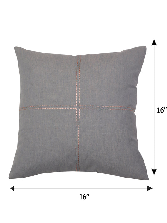 Hand Stitched Cross in Center | Embroidered Grey Cushion Cover 16 Inch x 16 Inch