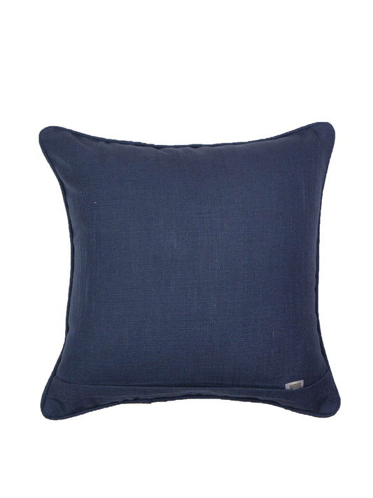 Cushion Cover Cotton Checks Pattern in Embroidery with Cord Piping Dark Blue - 16inches X 16inches