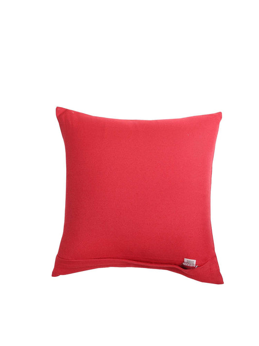 Cushion Cover Cotton Blend Hand Embroidered Motif Red - 16inches X 16inches