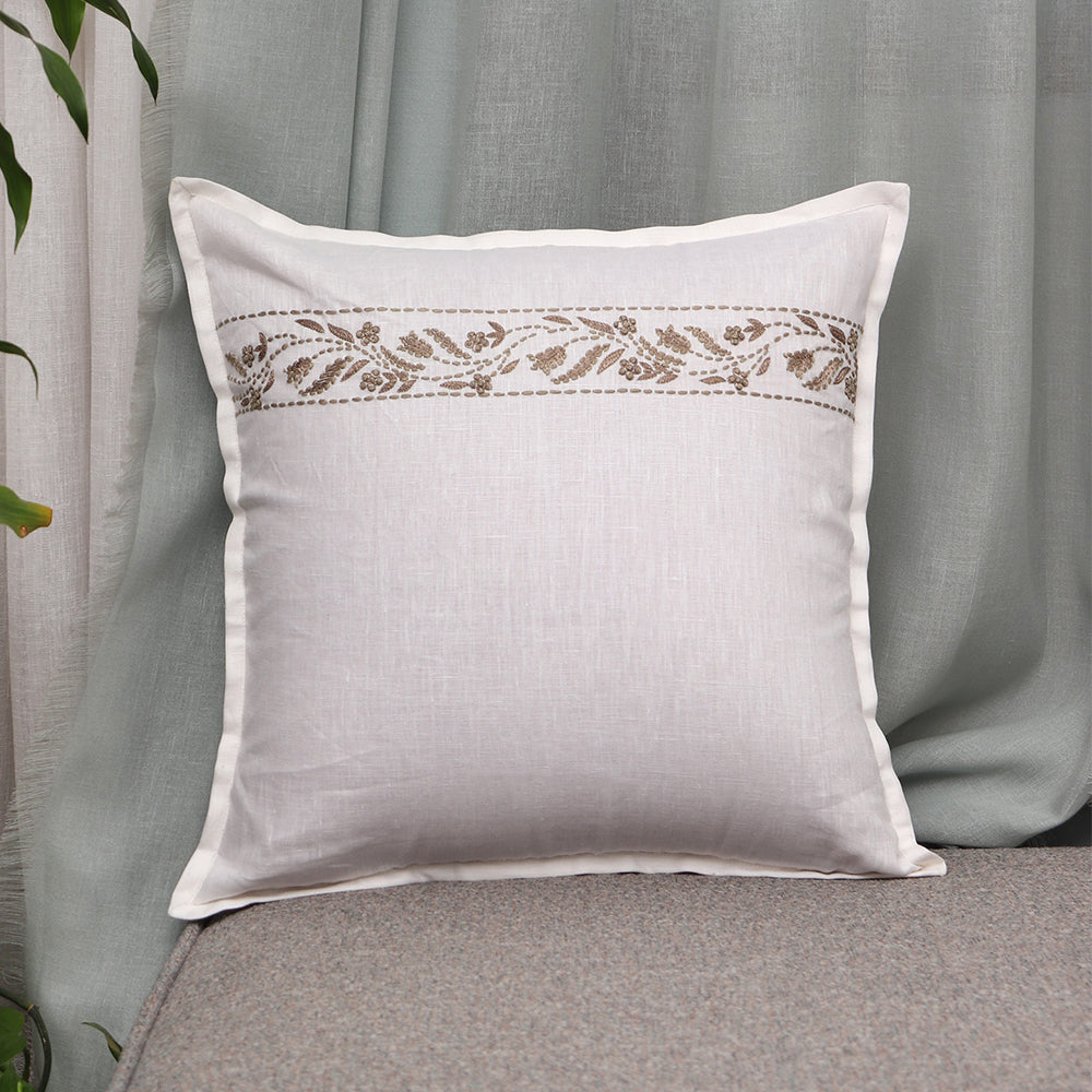Cushion Cover Cotton Floral Embroidery White - 16inches X 16inches