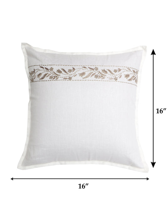 Cushion Cover Cotton Floral Embroidery White - 16inches X 16inches
