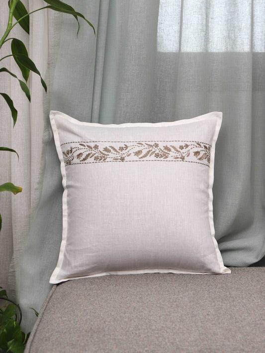 Cushion Cover Cotton Floral Embroidery White - 16inches X 16inches