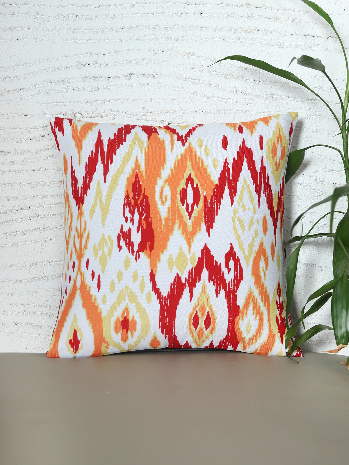 Cushion Cover for Sofa, Bed Poly Canvas Ikat Print | Multi color - 16x16in(40x40cm) (Pack of 2)