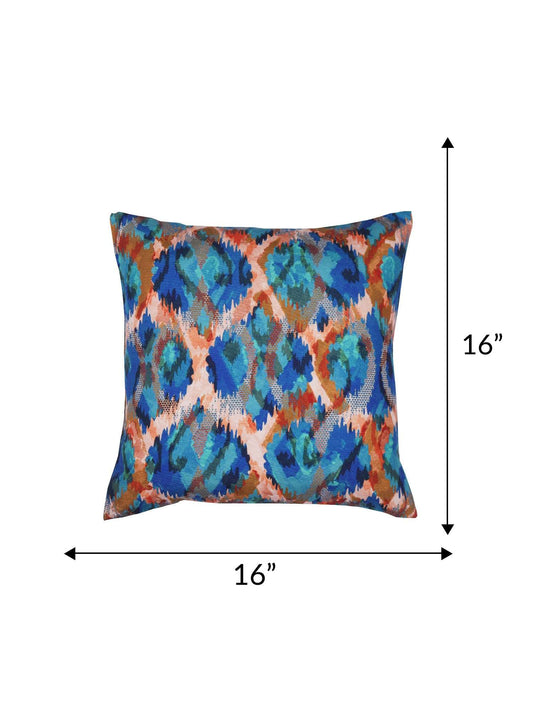 Cushion Cover for Sofa, Bed Poly Canvas Ikat Print | Navy Blue - 16x16in(40x40cm) (Pack of 1)