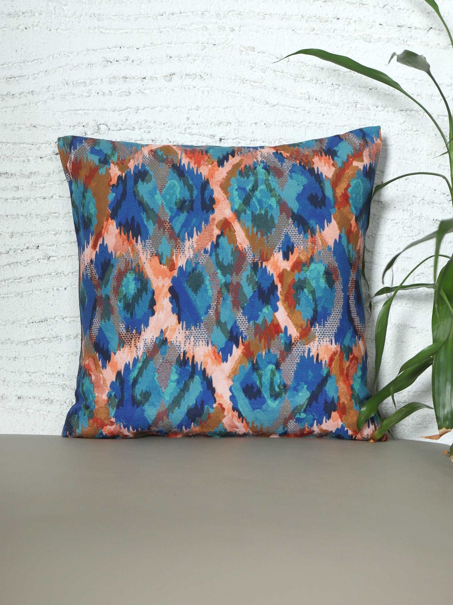 Cushion Cover for Sofa, Bed Poly Canvas Ikat Print | Navy Blue - 16x16in(40x40cm) (Pack of 1)