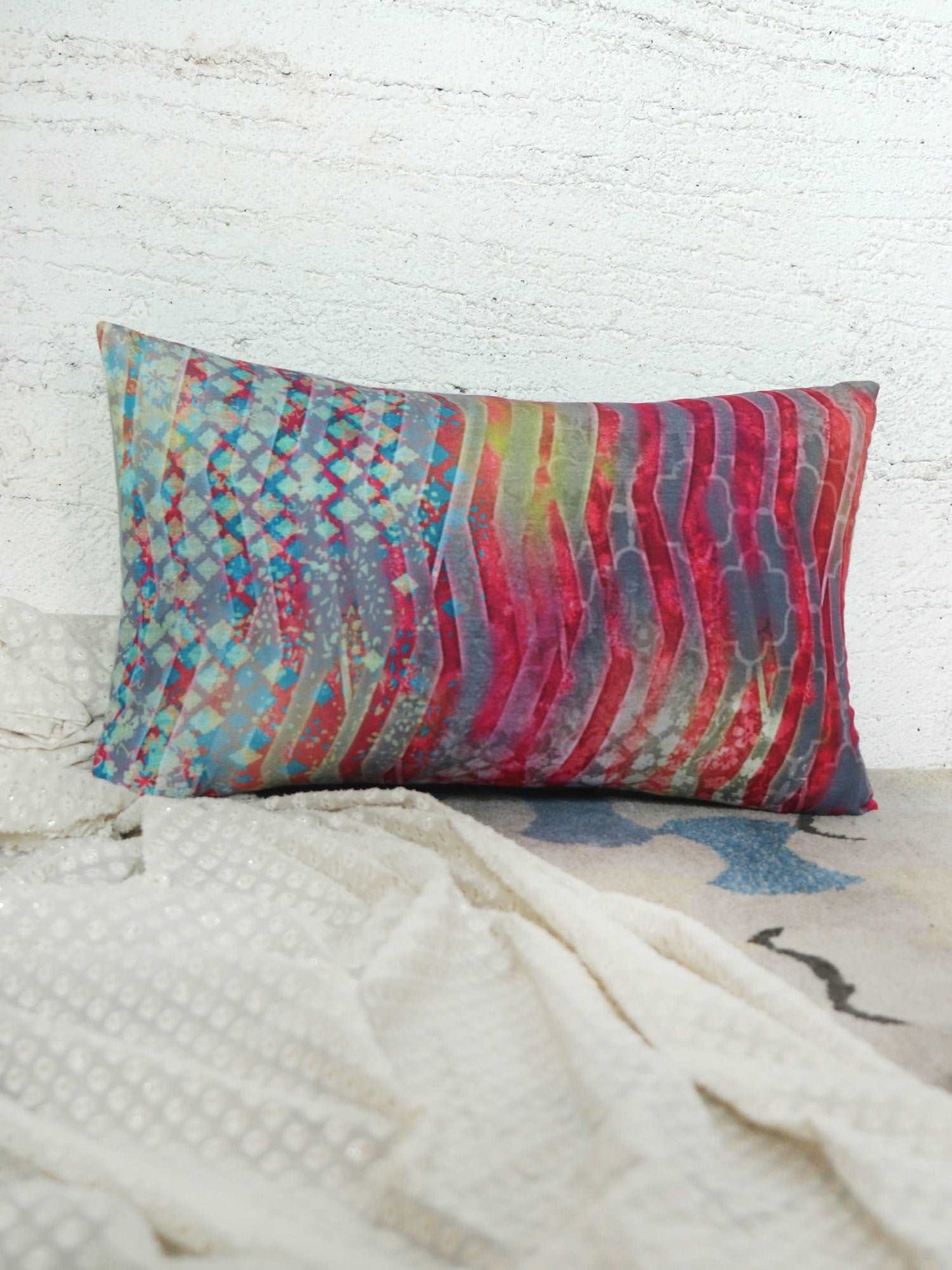 Cushion Cover for Sofa, Bed Poly Canvas Aqua Fin Print | Multi - 12x22in(30x56cm) (Pack of 1)