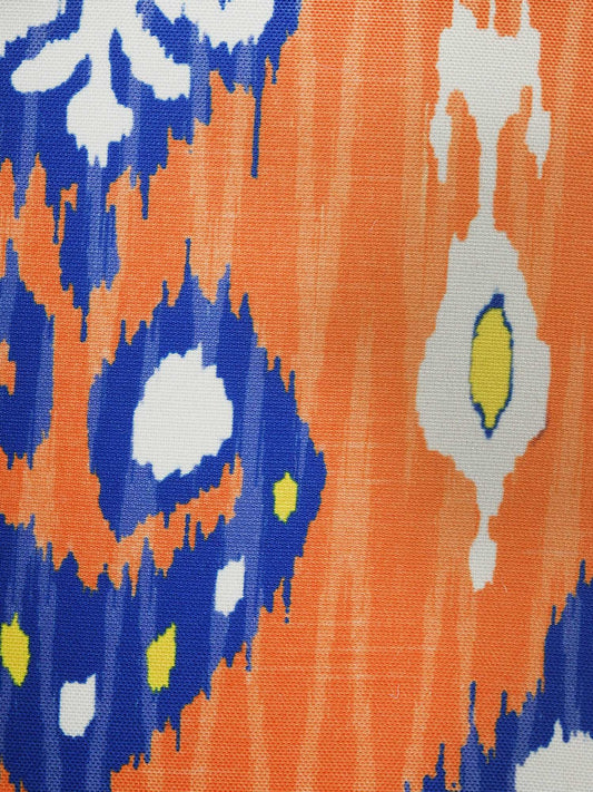 Cushion Cover for Sofa, Bed Poly Canvas Ikat Print | Orange Blue - 16x16in(40x40cm) (Pack of 1)