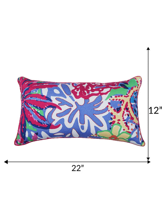 Cushion Cover for Sofa, Bed Cotton Polyester| Floral Design | Hand Embroidery(Chawal Taka) | Pink Blue - 12x22in(30x56cm) (Pack of 1)