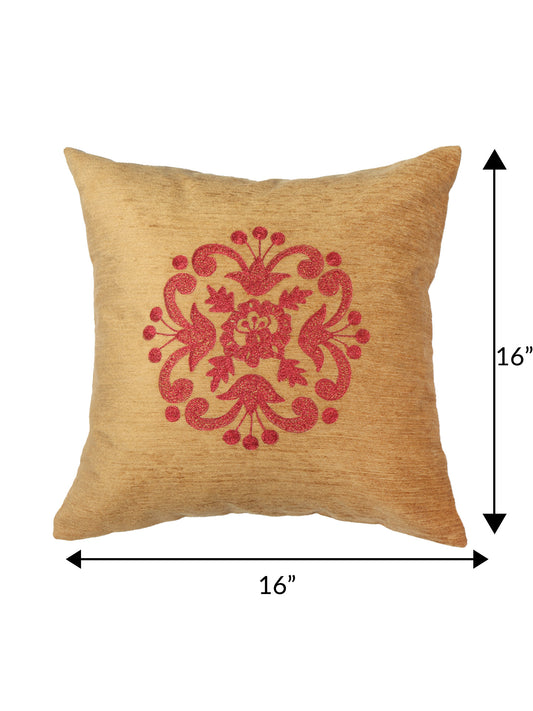 ZEBA World Square Cushion Cover for Sofa, Bed | Motif Embroidery - Chenille | Mustard Yellow - 16x16in(40x40cm) (Pack of 1)