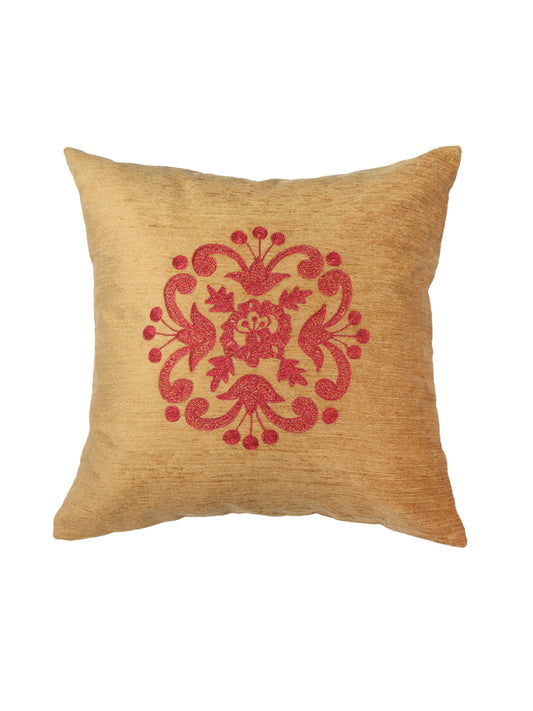 ZEBA World Square Cushion Cover for Sofa, Bed | Motif Embroidery - Chenille | Mustard Yellow - 16x16in(40x40cm) (Pack of 1)