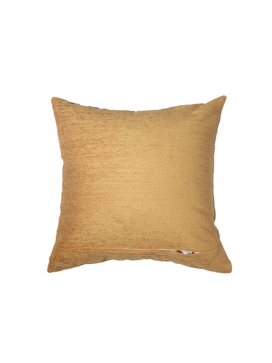ZEBA World Square Cushion Cover for Sofa, Bed | Motif Embroidery - Chenille | Mustard Yellow - 16x16in(40x40cm) (Pack of 1)