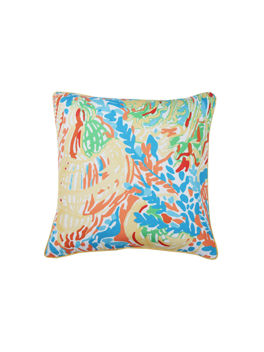 Cushion Cover for Sofa, Bed Cotton Polyester| Floral Design with Cord Piping | MultiColor - 16x16in (40x40cm) (Pack of 1)