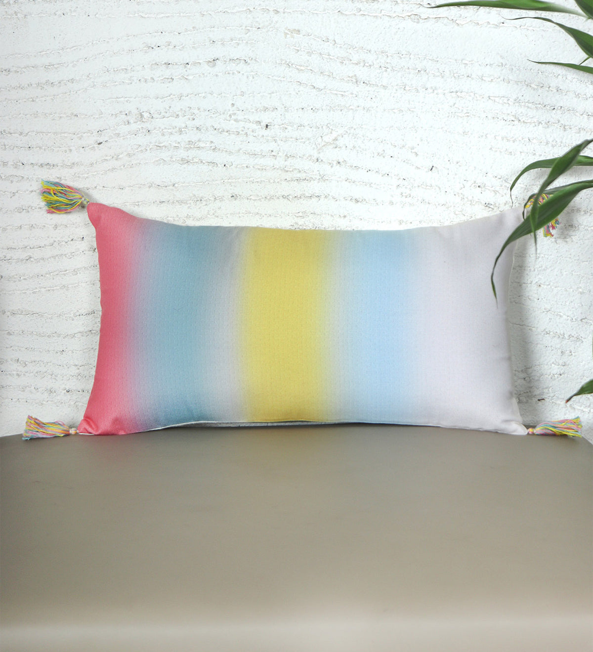 Cushion Cover with Gradient Stripes with Emboss Print and Tassels - Polycanvas | Multicolor - 12x22in(30x55cm) (Pack of 1)