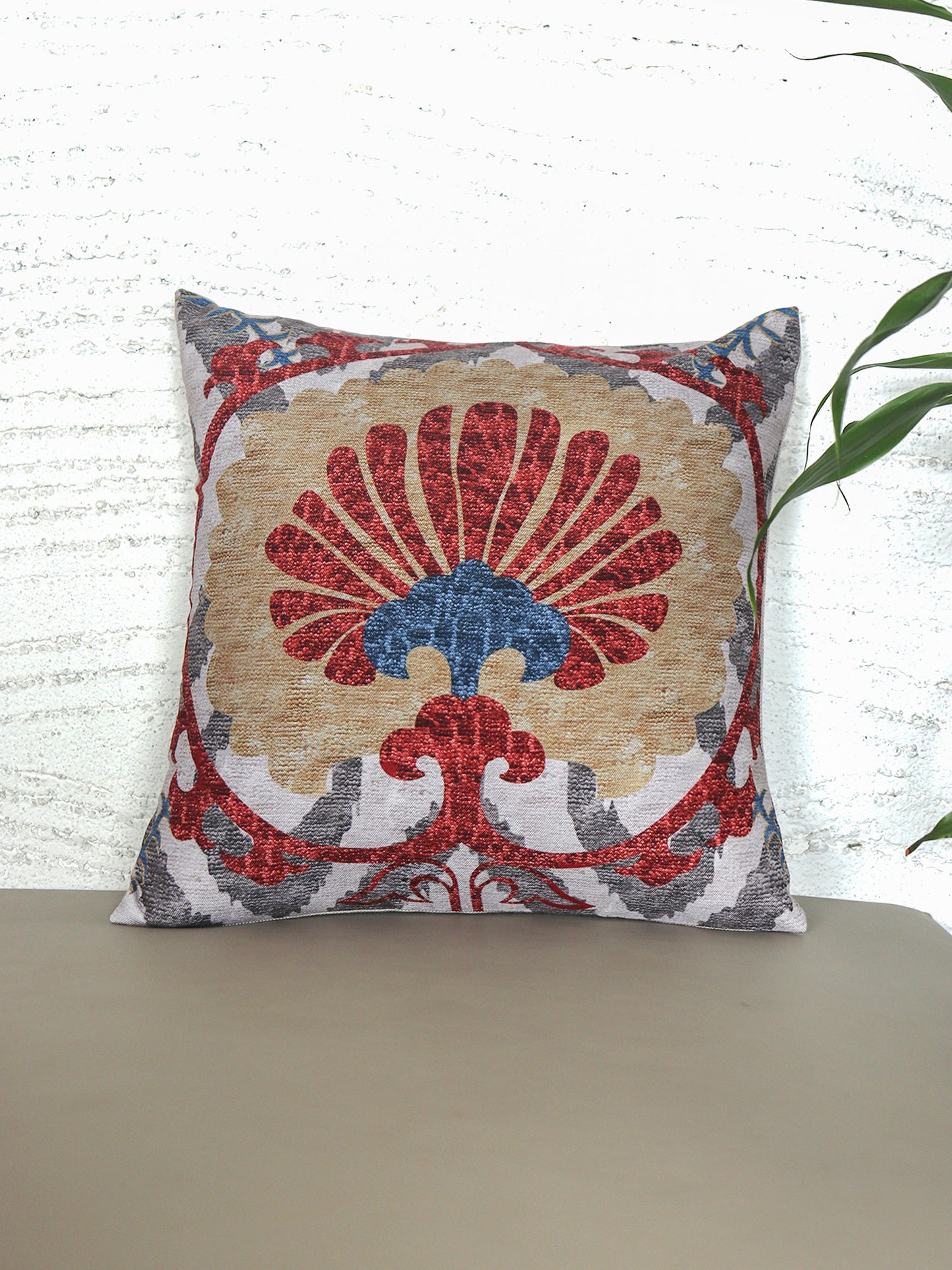 Mushroom Brown Floral Cushion Cover 16x16in | Premium Cotton Blend | Zeba World